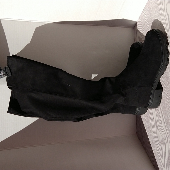 Unisa Black Tall Knee Faux Suede Boots Slip-On Elastic - Picture 5 of 16